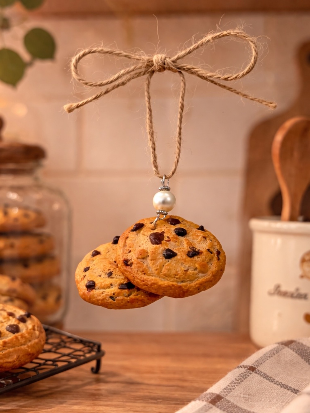 Chocolate Chip Cookie Ornament – Handmade Clay Cookie Kitchen Decor